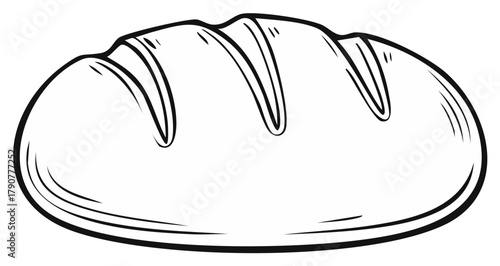 Line art illustration of a freshly baked rustic bread loaf with score marks
