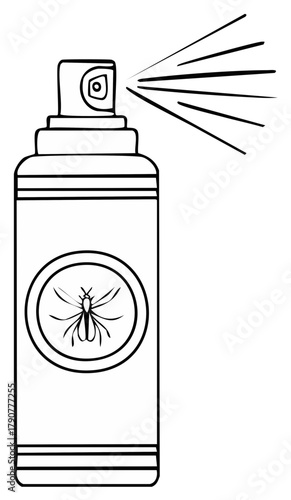 Insecticide spray can with a mosquito symbol emitting aerosol mist