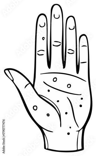 Palmistry Hand with Lines and Circles for Fortune Telling and Fate