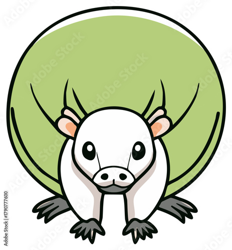 Cute armadillo illustration with a round green back and adorable face