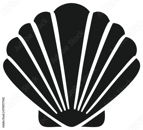Black fan shaped scallop shell graphic icon design isolated on white background