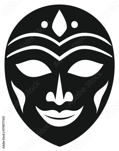 Tribal Mask Icon Black and White Abstract Design