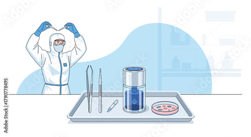 Illustration of a Scientist in Protective Suit Conducting Experiments in a Laboratory