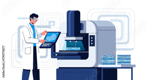 Illustration of a scientist using advanced technology for research and development