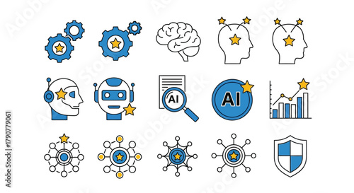 Ai technology icons artificial intelligence machine learning set