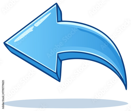 Cartoon arrow points left in light blue, directional sign symbol illustration.