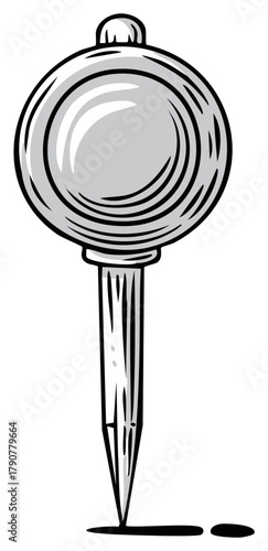 Simple cartoon golf tee illustration with dark outline and grey color for sports design