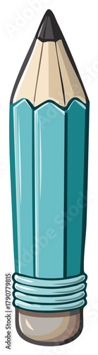 Teal colored art supply pencil with sharpened tip and eraser illustration