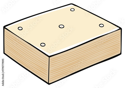 Isometric view of wooden block with circular markings illustration, construction material and cartoon element