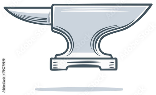 Illustration of Anvil Metal Tool for Metalworking with Shadow on a White Backdrop