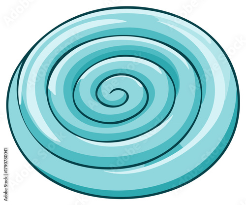 Round blue cartoon spiral swirl, abstract hypnotic whirlpool or candy design element