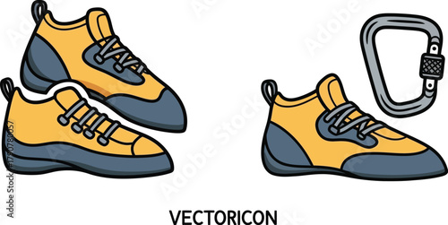 Climbing shoes and carabiner for outdoor adventure and sport