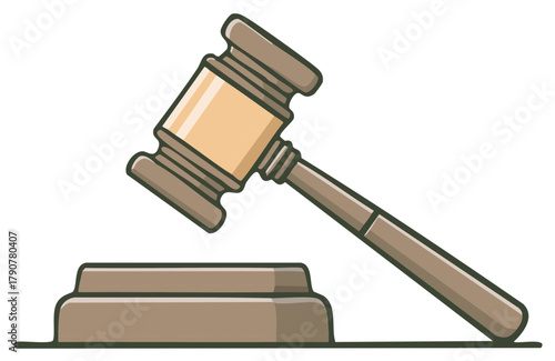 Cartoon wooden gavel with sound block representing justice law and auction