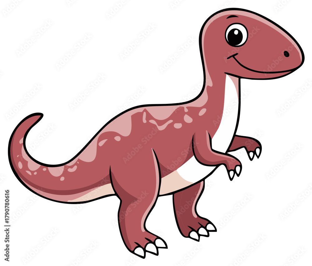 Naklejka premium A happy cartoon baby dinosaur smiling, cute red prehistoric animal character illustration for children