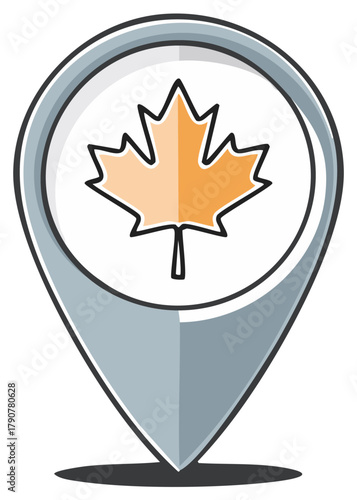 Maple Leaf in Location Marker Icon for National Landmark and Navigation