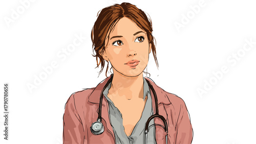 Professional Female Doctor Cartoon Character with Stethoscope Vector Illustration