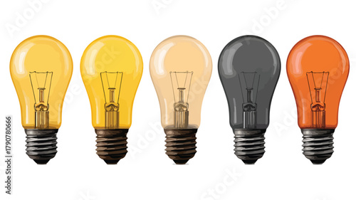 Diverse Array of Colorful Light Bulbs Featuring Vibrant Yellow Glow