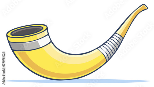 Stylized traditional Jewish shofar horn bright yellow color simple cartoon illustration