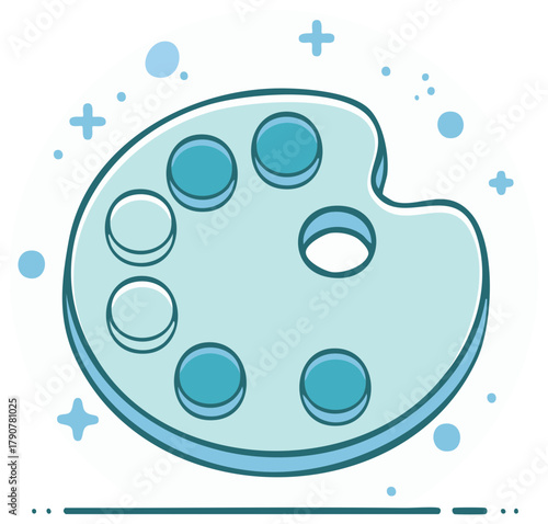 Art Palette with Colorful Paint Wells and Sparkles