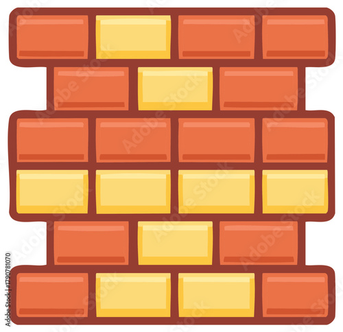 Cartoon Brick Wall Pattern with Red and Yellow Bricks