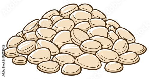 Vector illustration of a pile of light beige cartoon beans or smooth stones