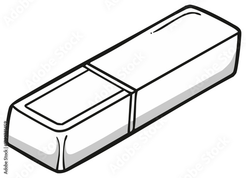 Simple block eraser with a sleeve, black and white line art school supply illustration