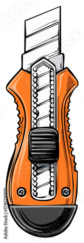 Orange Retractable Utility Knife Hand Tool Vector Illustration