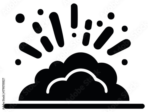 Ground explosion glyph icon with smoke cloud and bursting particles