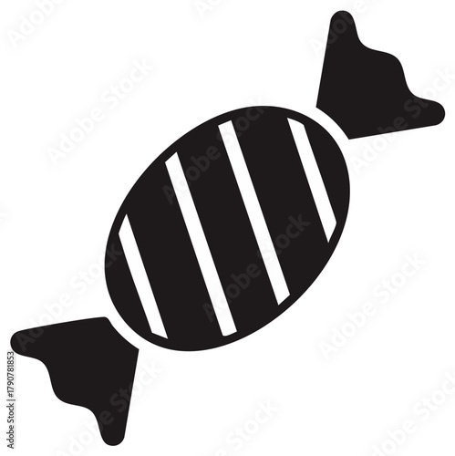 Simple icon of a striped sweet candy in a twisted wrapper vector graphic