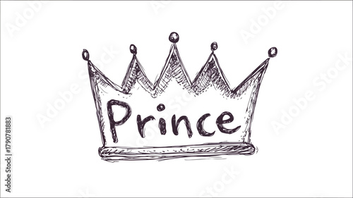 Regal Prince Crown Drawing Vector with Detailed Outline for Design Projects