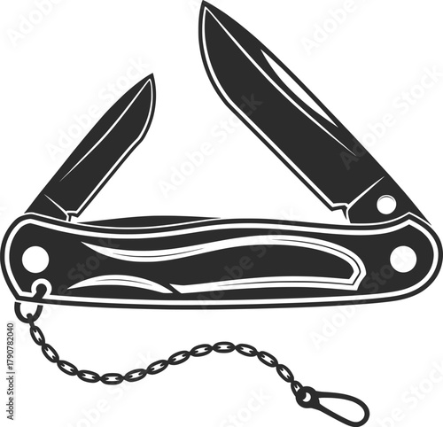 Folding Pocket Knife Vector Illustration.