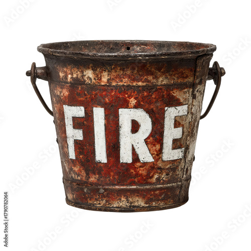 Png of old rusty fire bucket isolated on transparent background, a vintage firefighting tool with weathered metal surface