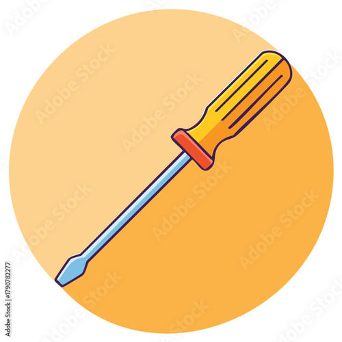 Isolated Screwdriver Tool Icon with Orange and Yellow Handle on Orange Background