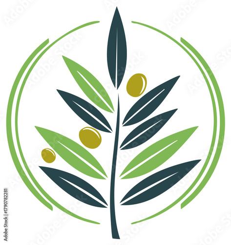 Olive Branch Emblem featuring Green Leaves, Dark Blue Accents, and a Decorative Border