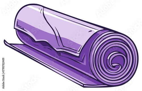 Rolled Purple Yoga Mat Isolated on White Background