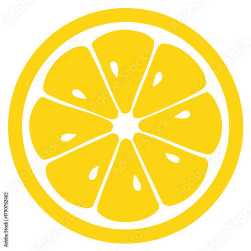Graphic illustration of a sliced lemon fruit with a white outline, isolated.