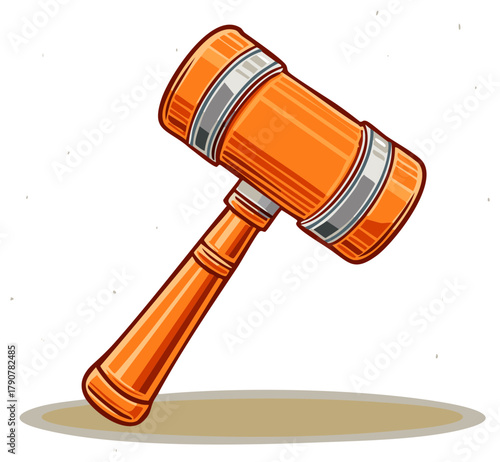 Illustrative Orange Wooden Gavel Isolated on White Backdrop: Justice, Law, Auction