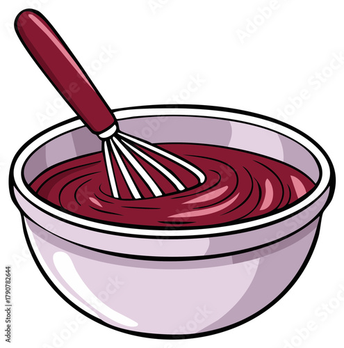 Mixing Maroon Batter with a Whisk in a Bowl Kitchenware Kitchen Utensil