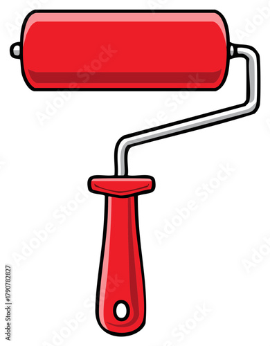 Cartoon red paint roller illustration tool for painting and renovation