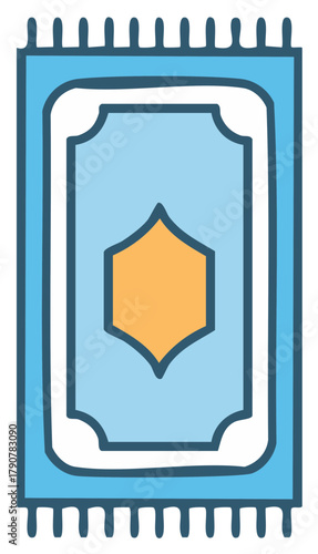 Islamic prayer rug with geometric pattern and fringe detail