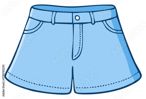 Hand drawn style light blue shorts ideal for summer fashion and casual apparel