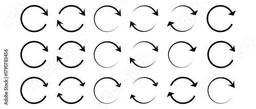 set of Circle arrow icon. round arrow icon set, point arrow icon, circular arrow icon on white background. reload arrow icon. rotation arrow icon.