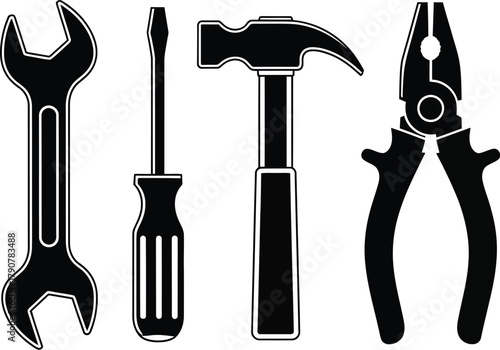 Hammers wrenches, pliers and  screwdrivers hand tools vector illustration for construction and repair vector illustration icon. 