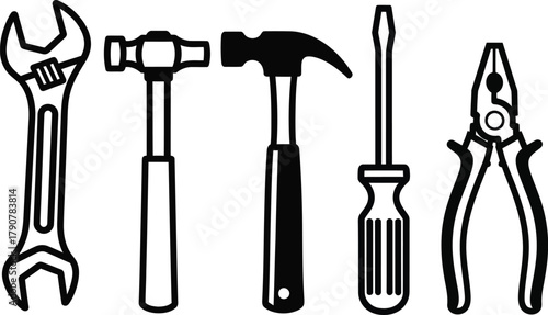 Hammers wrenches, pliers and  screwdrivers hand tools vector illustration for construction and repair vector illustration icon. 