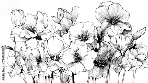 Beautiful Garden Flowers Vector Illustration: Vibrant, Botanical, Spring, Flora