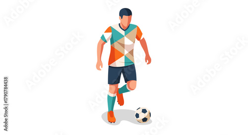 Colorful geometric soccer player dribbling an abstract ball