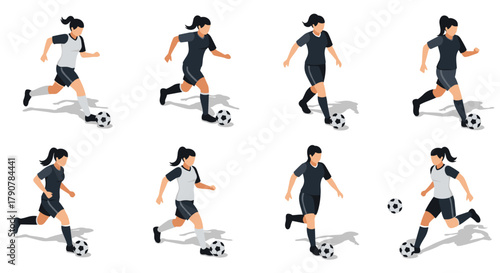 Dynamic soccer player in action: modern flat style with shadow effects