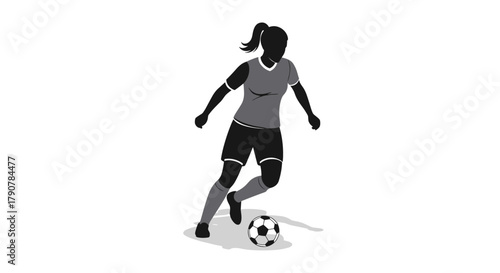 Dynamic silhouette of female soccer player dribbling a ball