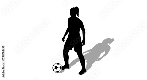 Female soccer player silhouette with ball and shadow