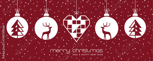 christmas greeting card with decorative hanging christmas balls vector illustration